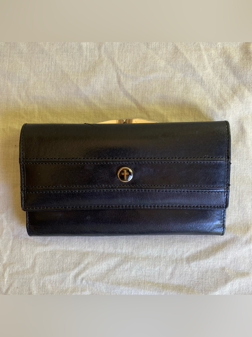Divinity Trifold Black Leather Wallet Checkbook Cards Coin Cross